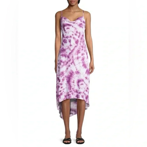 BCBGENERATION Lavender Tie-Dye Slip Midi Dress Asymmetrical Hem Size Large L - Picture 1 of 9
